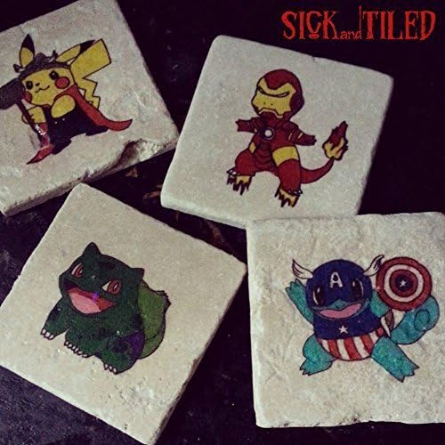 Pokemon Avengers Set of 4 Tumbled Stone Drink Coasters
