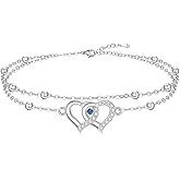 Fenthring Heart Anklet for Women Sterling Silver 925 Heart Ankle Bracelets Adjustable Jewelry for Holiday Summer
