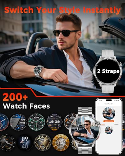 Military Smart Watch for Men-1000mAh Battery, 2 Straps, 1.52" HD Rugged Smartwatch with BT Calling, 120+ Sports Modes, Heart Rate Sleep Monitor, IP68 Waterproof Fitness Tracker for Android iOS, Silver