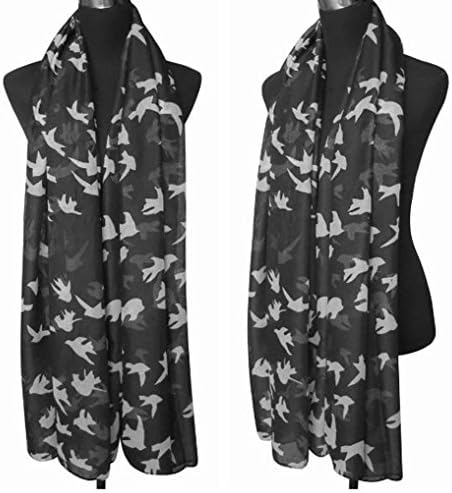 Fashion Soft Lightweight Peace Dove Printed Long Scarf (Black)