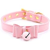 LEWECEEO PU Leather Bow Collar Necklace Choker with Bell Cat Cosplay Kitty Necklace Choker Collar for Women