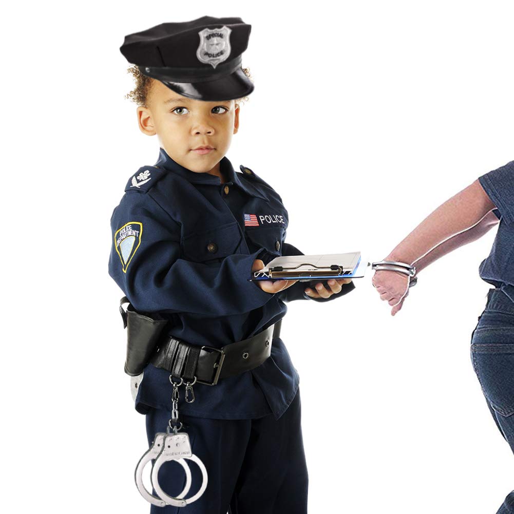 3 Otters Police Hat, Whistle, Handcuffs Party Set - 4 PCS Stocking Stuffers for Kids' Cosplay & Dress Up