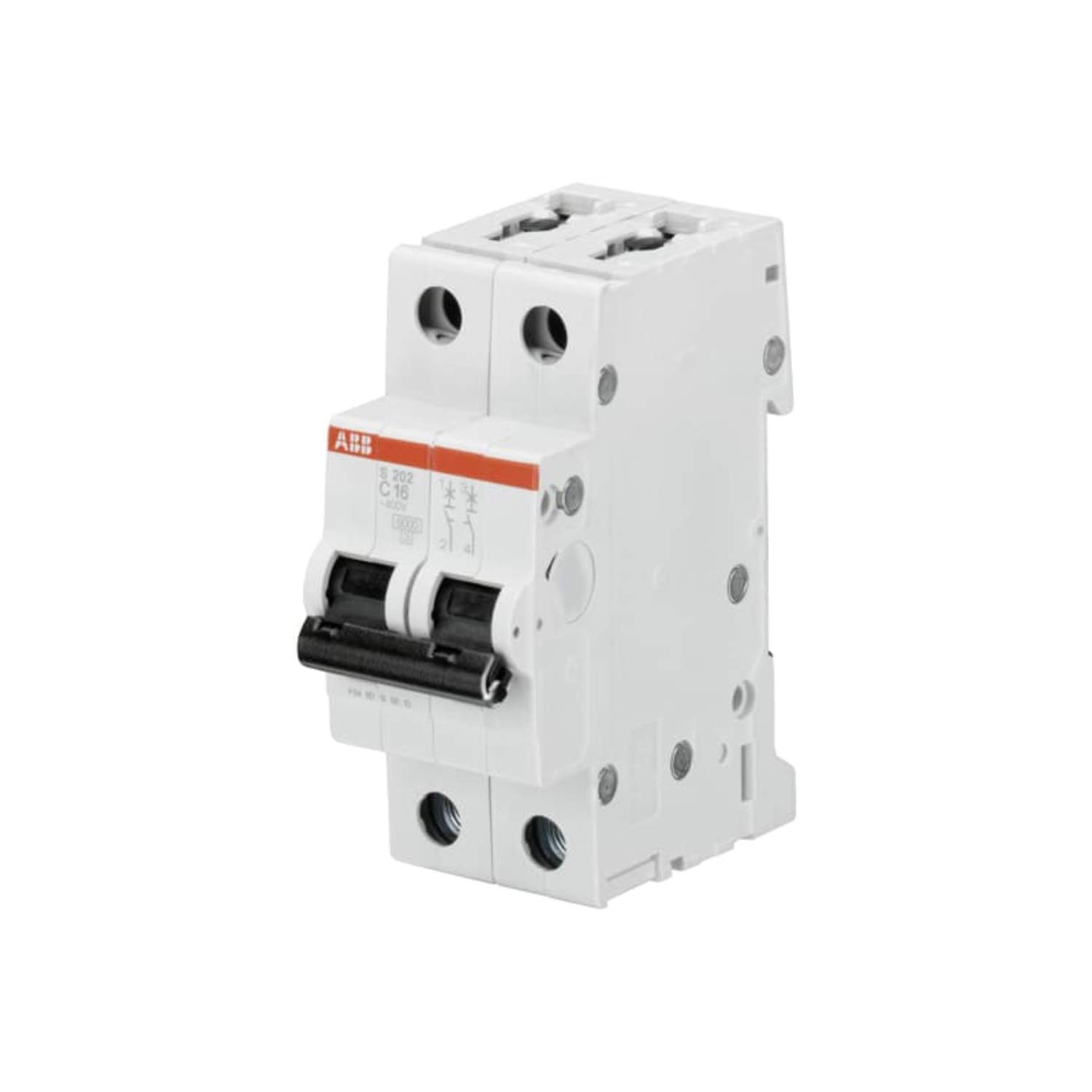 ABB S202-C20 Miniature Circuit Breaker, 2 Pole, Type C, 6/10kA Breaking Capacity, 20 Amp Current (2CDS252001R0204)