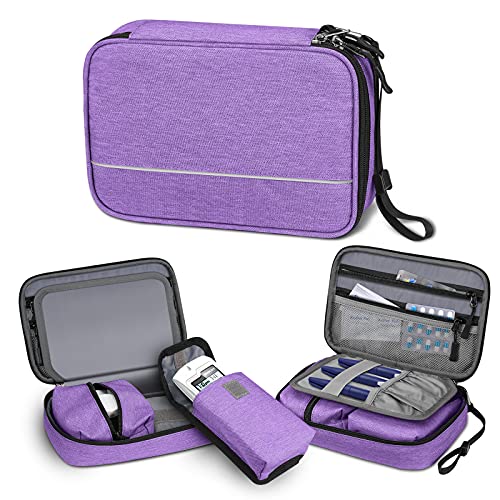 SITHON Diabetic Supplies Organizer Case with Hand Strap, Water Resistant Portable Storage Travel Bag for Insulin Pens, Glucose Meter, Blood Sugar Test Strips and Other Diabetic Supplies (Purple)