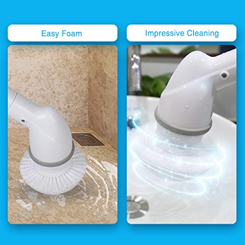 Upgraded Spin Scrubber with 1 Stain Steel Brush, WiMiUS 360 Degrees Electric Spin Scubber with 4 Brush Replacement Heads Cordless Power Srubber Cleaning Brush for Bathroom Kitchen,Tub (Brush Head) - Thumbnail 3