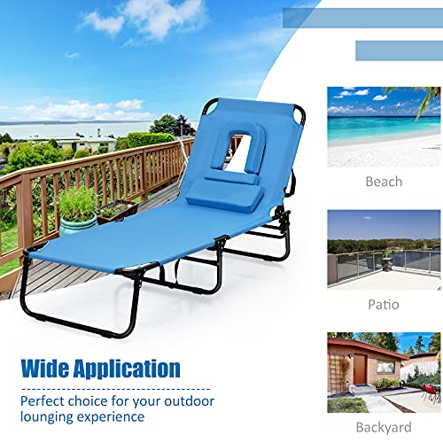 Goplus Folding Chaise Lounge Beach Chair, Face Down Tanning Chair with