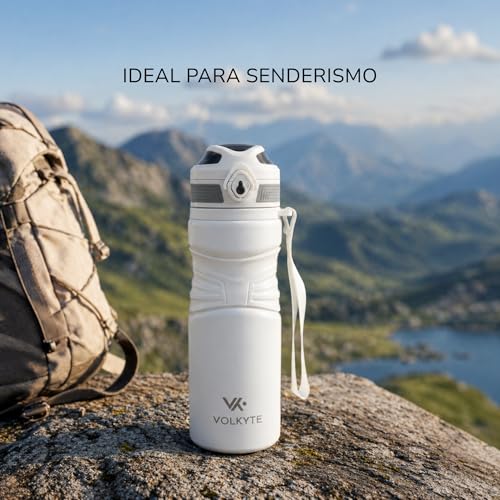 Thermal Bottle 316 Stainless Steel 600 ml Double Walled, Leakproof, Keeps Hot 12 Hours/Cold 24 Hours with Safety Lock and Strap (White)