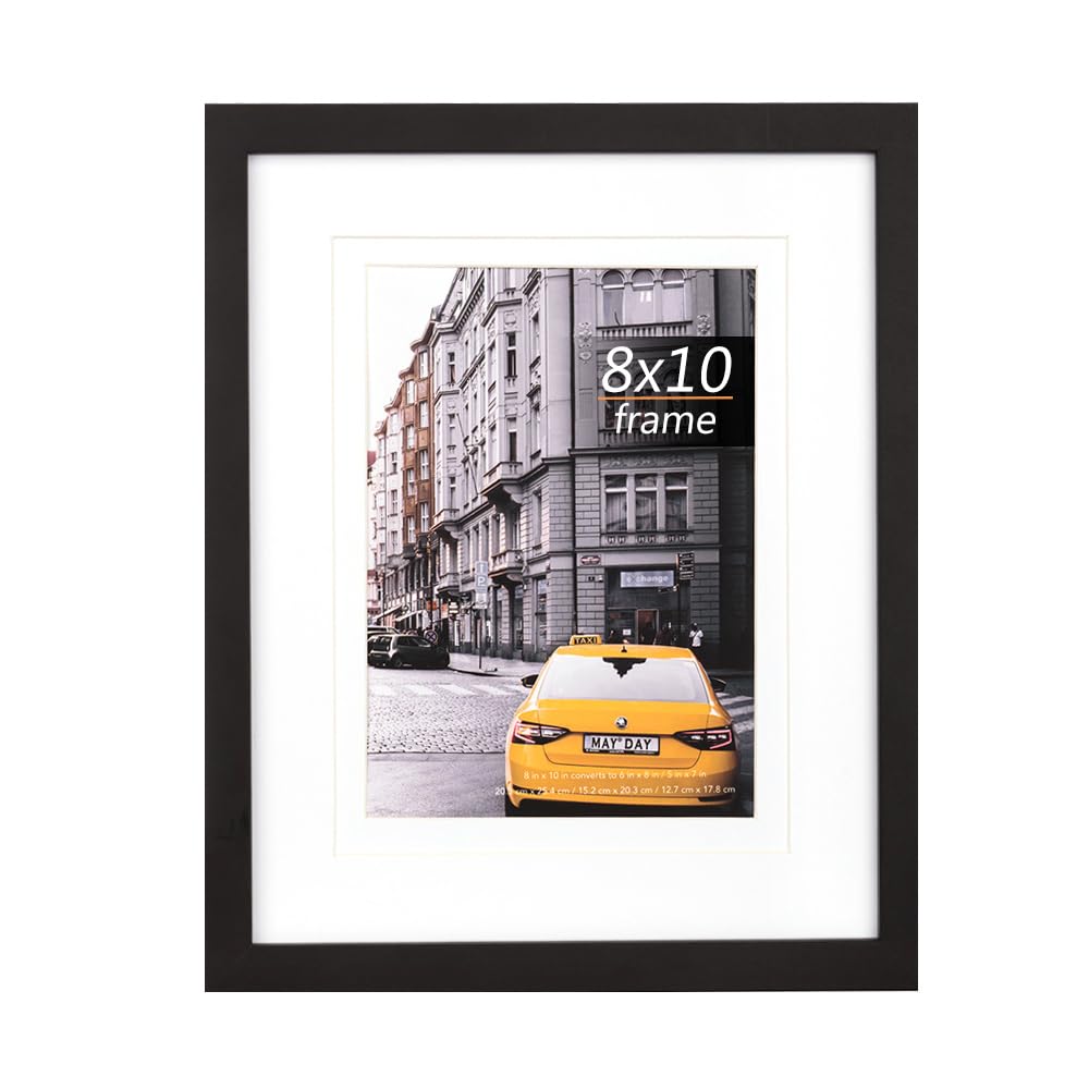 kennethan Picture Frames 8x10 Inches 1 Pack Black frames - with 2 Pack White Mount,Wooden Photo Frames for Desktop Display and Wall Mounting — image 1
