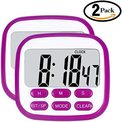 Digital Kitchen Timer, Cooking Clock Timer Multifunction with Big Digits, Loud Alarm, Magnetic, Back Stand and Memory for Kitchen Cooking Baking Gym Exercise Office - Purple, Pack of 2