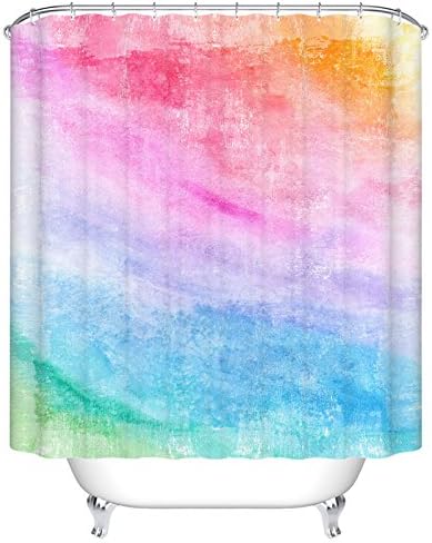 Qihua Multicolored rainbow Shower Curtain for Bathroom Shower Curtain Set with Hooks Bathroom Accessories Mildew Resistant Waterproof Polyester Fabric with crayoned 3D priting 72x72 Inches