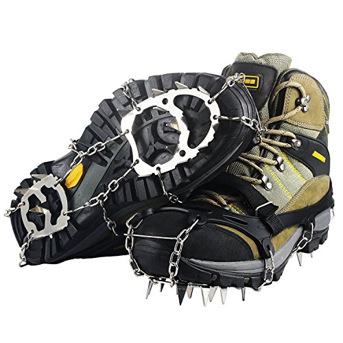 YUEDGE Ice & Snow Cleats Crampon Universal 18 Teeth (2017 Updated Version) Stainless Steel Ice Grippers Traction Cleats for Winter Walking Hiking - Thumbnail 5