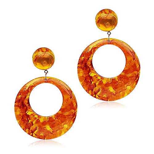 Acrylic Earrings for Women Drop Dangle Leaf Earrings Resin Minimalist Bohemian Statement Jewelry (Hoop-Flame color)
