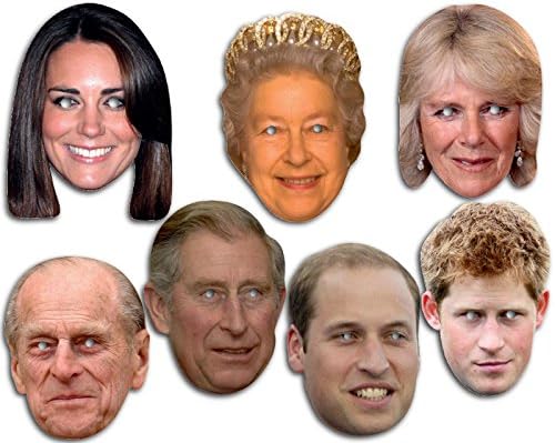 Royal Family Face Mask Set - Queen Elizabeth, Prince Phillip, Prince Charles, Camilla, Prince William, Kate, Prince Harry