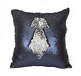 Idea Up Reversible Sequins Mermaid Pillow Cases 4040cm with magic mermaid sequin (Navy(Matte) and silver)