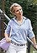 Women's Lapel Vertical Striped Buttons Pocket Blouse (M, Blue)