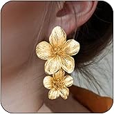 Statement Gold Daisy Floral Stud & Drop Chunky Earrings - Trendy Large Metal Flower Earrings for Women