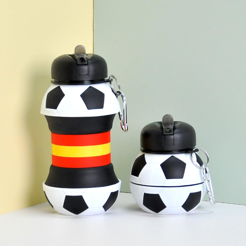 Sports Silicone Water Bottle – Collapsible Water Bottle for Children, Girls and Adults, Compact, BPA-Free, Resistant Capacity 550 ml Outdoor Portable School Games Dishwasher Safe (Foccer-Spain)