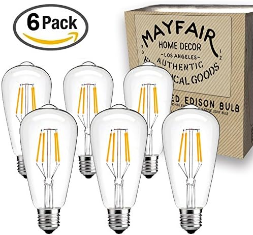 Edison Bulb 4W LED 6 Pack ST64 2700k Antique Retro Vintage Squirrel Cage Filament Warm Light Teardrop Style Replacement Bulbs