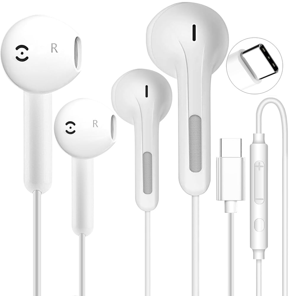 Photo 1 of 2 Pack USB C Headphones for iPhone 16/15 Pro Max/Plus, Wired Earbuds with Mic & Volume Control, HiFi Stereo Noise Cancelling Type C Earphones Wired for iPad Pro, Samsung Galaxy S23/S22/S21/S20/Ultra