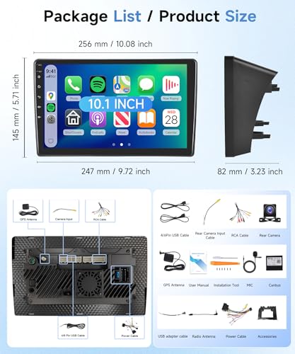 【8 Core 6+128G】 for Citroen C5 2008-2017 Car Radio with Wireless CarPlay Android Auto, 9 Inch IPS Touch Screen with FM/RDS Radio, GPS, Bluetooth 5.0, Rear View Camera for Citroen C5