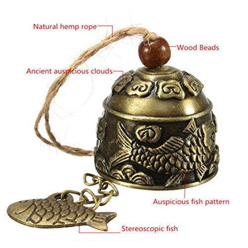 dream_light 2PCS Chinese Traditional Feng Shui Wind Chime,Vintage Style Fish Feng Shui Bell for Good Luck Peace Happiness, Fortune Prosperity,Home Garden Hanging Decorative Gift.