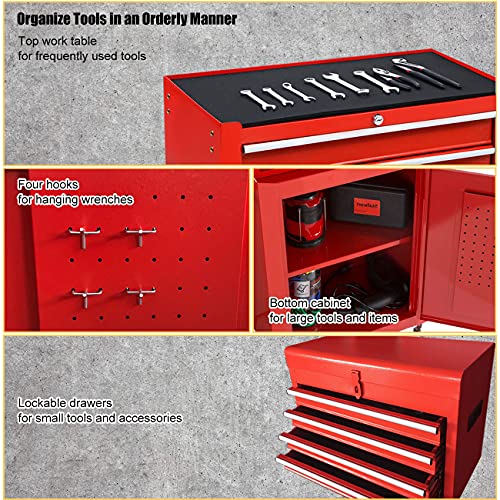 5Drawer Rolling Tool Chest, Big Tool Box Organizer, Removable Tool