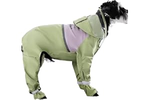 LOMOSELL Waterproof Dog Raincoat with Clear Hood & Leash Hole Adjustable Dog Rain Jacket with Full-Leg Coverage for Dry Paws – Lightweight & Breathable for Small/Medium Dogs (Tian Green, XX-Large)