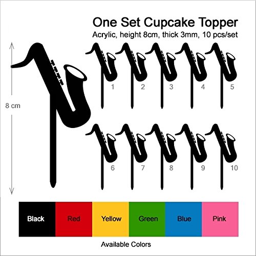TA0168 Saxophone Silhouette Party Wedding Birthday Acrylic Cupcake Toppers Decor 10 pcs - Thumbnail 2