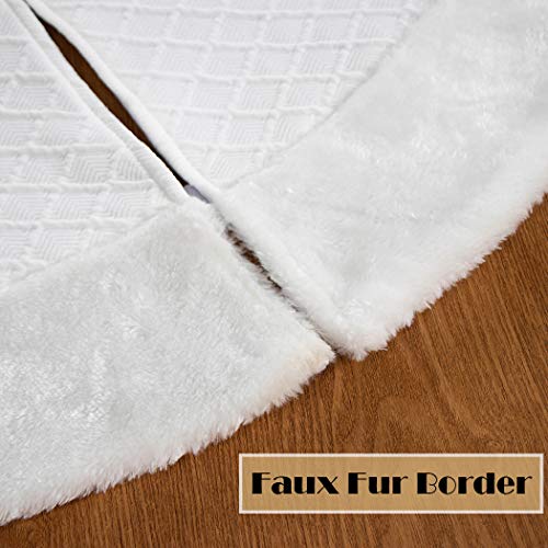 EDLDECCO Christmas Tree Skirt 48 Inches White Rhombus Texture with Faux Fur Border Double Layers Handicraft Xmas Decoration Holiday Ornaments