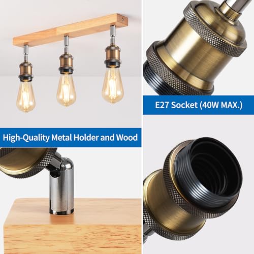 ANWIO Retro Ceiling Lamp, 3-Way Ceiling Lights for Bedroom, Kitchen and Living Room with E27 Bases, Adjustable, Bronze, 40W, 1080 Lumen, LED, White