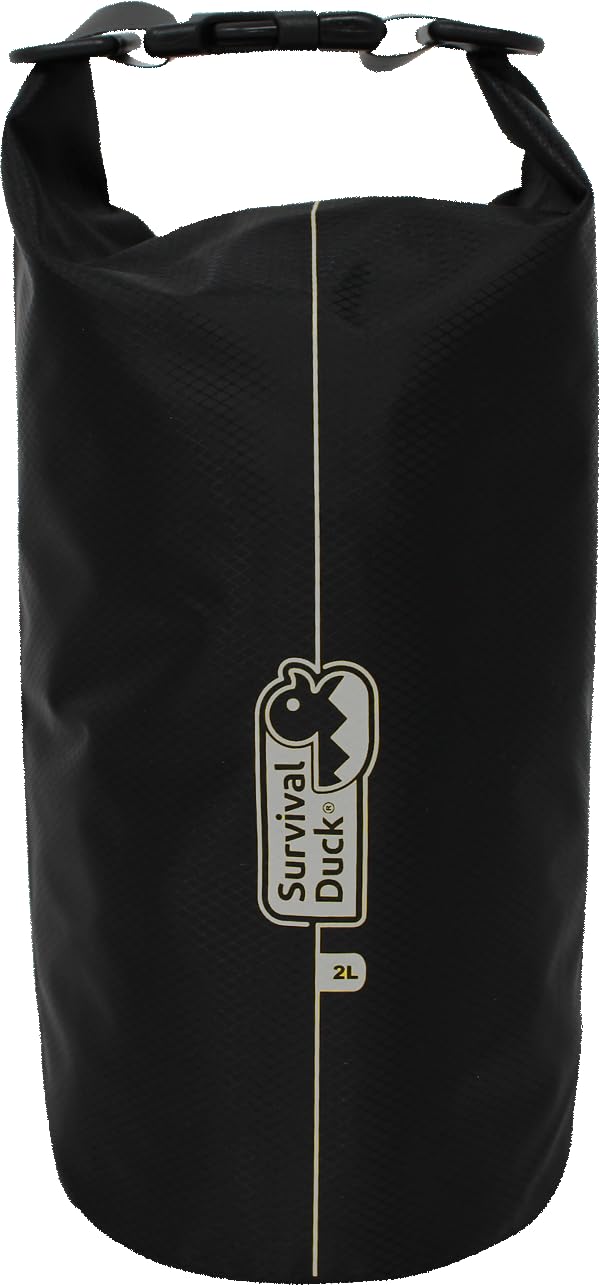 Survival Duck 2 Litre Waterproof Dry Bag Black | Small Ripstop Nylon Round Dry Bag | Great for Camping, Hiking, Paddleboarding, Kayaking
