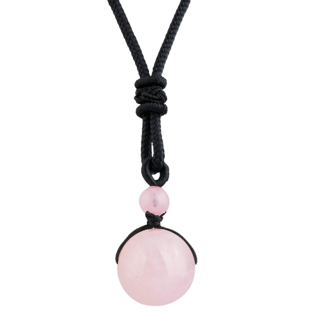 mookaitedecor Natural Pink Rose Quartz Healing Crystal Bead Pendant Necklace for Men Women, Round Stone Necklace Reiki Chakra Crystal Jewellery Gift Semi Precious Stone Necklace with Black Cord