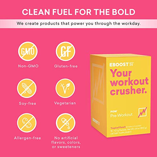 EBOOST POW Natural PreWorkout Powder 15 Packets Tropical Punch A