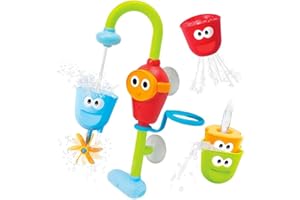 Yookidoo Toddler and Baby Bath Toy (Ages 1-3): Flow N Fill - 3 Stackable Play Cups - Battery Operated Interactive Hose Toy & Tumblers with Multiple Play Aspects - Make Bath Time Magical (No Mold)