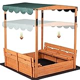 Wooden Outdoor Kids Sandbox Convertible Canopy