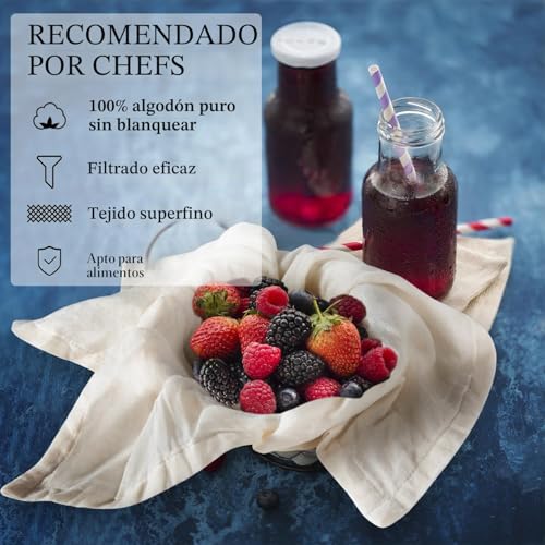 eFond 8 Pieces Reusable Pure Cotton Filter Fabrics Unbleached 50 x 50 cm – Ultra-Thin Washable Strainer for Cheese, Juices and Kitchen – Grade 100 (Filtration Cloth, Cheese Cloth)
