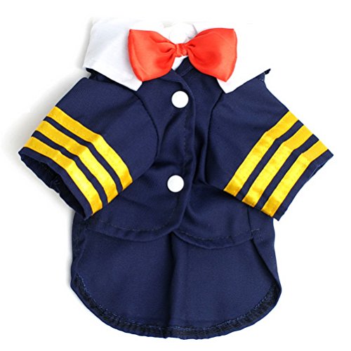 ZUNEA Small Dog Clothes for Summer Airplane Captain Uniform Dog Costume Shirts Navy Suit