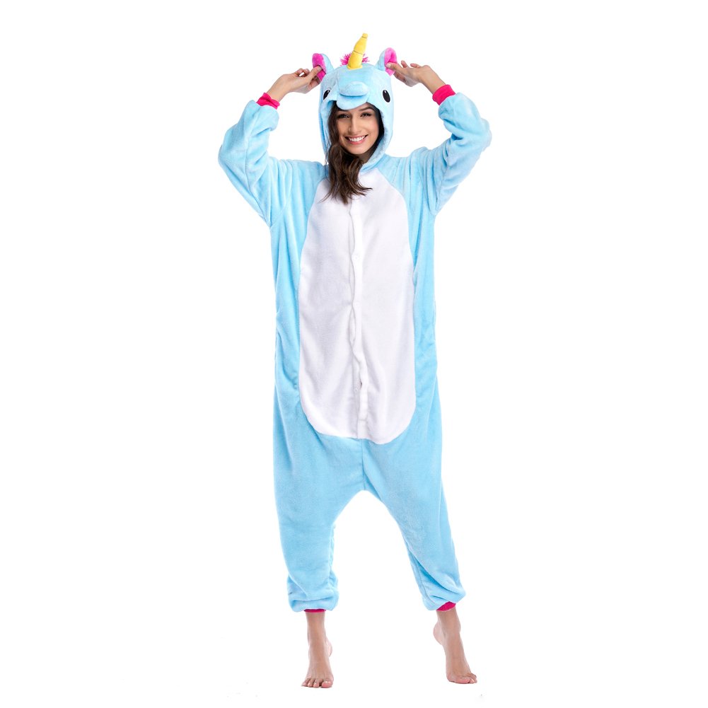 Niulun Adult Animal Pajamas, Unisex Unicorn Animal Costume Cosplay Loungewear Sleepwear Outfit For Men Women Teens-Blue (XL)
