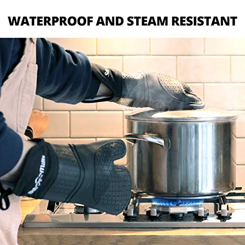 Silicone Oven Mitts Heat Resistant to 500 Degrees 2 Extra Long Silicone Oven Mitt Pot Holders