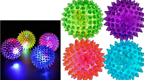 JA-RU Light Up Rubber Spike Balls (Pack of 4 with Flashing Lights) | Great Fidget Toy for Kids | Bulk Bouncing Sensory Balls | Plus 1 Bouncy Ball. #695-4p