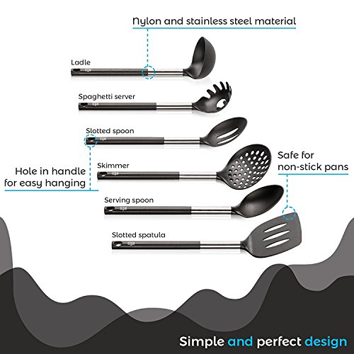 Kitchen Utensil - 6 Best Kitchen Utensils Set - Black Nylon Cooking Utensils - Kitchen Tools Gadgets. - Thumbnail 2