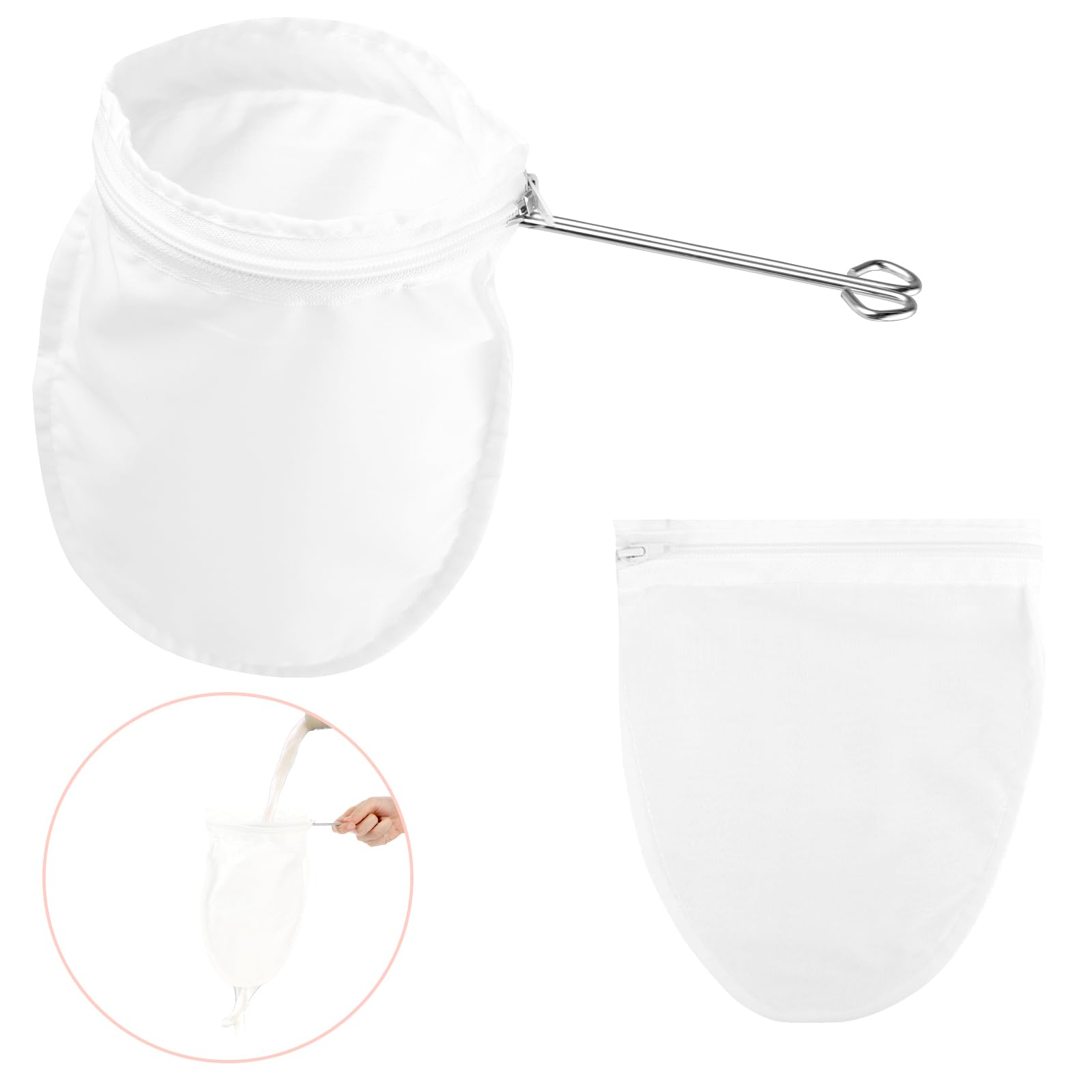 Mabor Ultra Fine Mesh Strainer Extra Fine Mesh Sieve Reusable Strainer with Stainless Steel Handle Juice with Zipper Bag for Nut Milk Coffee Juice Cheese