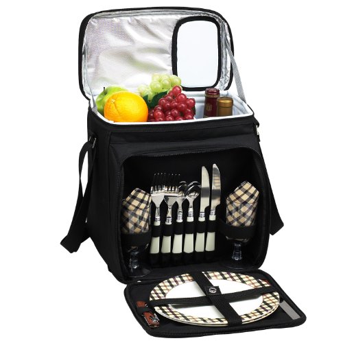 Picnic at Ascot Insulated Picnic Basket/Cooler Fully Equipped with Service for 2 - London Plaid