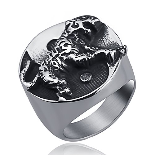 Elfasio Men's Stainless Steel Ring Tiger Yin and yang tai chi Chinese Style Fashion Jewelry Size 12