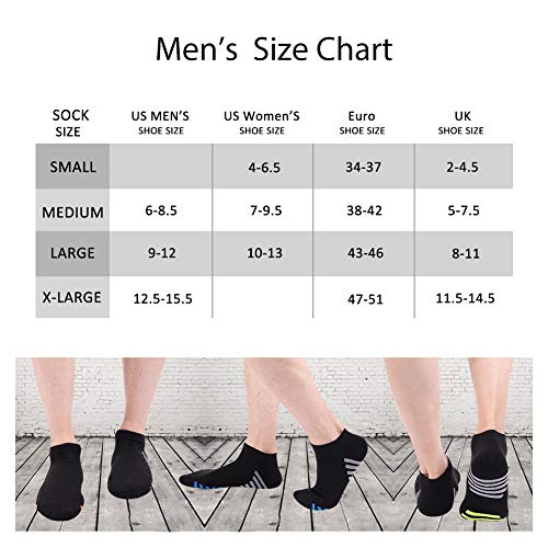 Mens Athletic Low Cut Ankle Socks Cushioned Running Sports Sock for Men 6 Pack,Black,Sock Size 10-13