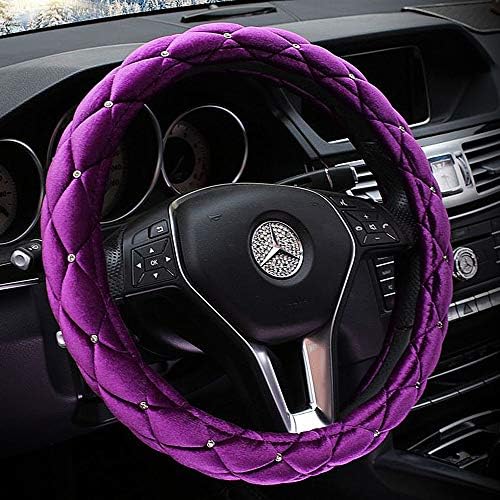 Velvet Steering Wheel Cover Winter Warm Plush Fluffy Wheel Protector Universal 38cm / 15" M Size (A - Purple)