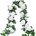 PARTY JOY 2pcs Flower Garland Fake Rose Vine Artificial Flowers Hanging Rose Ivy Hanging Baskets Wedding Arch Garden Background Decor（White）