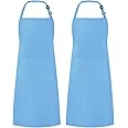Syntus 2 Pack Adjustable Bib Apron Waterdrop Resistant with 2 Pockets Cooking Kitchen Aprons for Women Men Chef, Light Blue