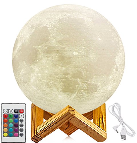 5.9 inch Full Moon Lamp, 3D Moon Lamp, 100% 3D Printing LED 16 Colors Moon Lamp, Touch& Remote Control Decorative Moon Light.