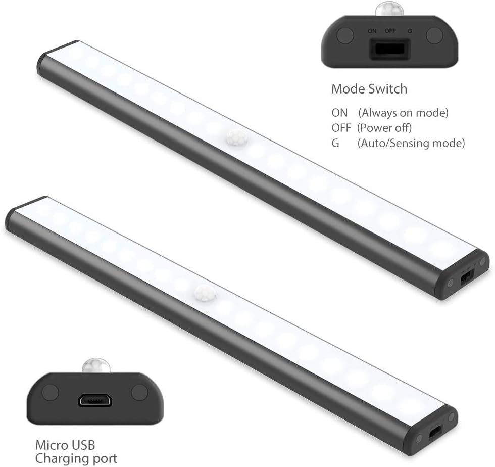 Under Cabinet Lighting, Motion Sensor Closet Light USB Rechargeable 18 LED Night Lights, Stick-on Anywhere Portable Light Bar for Closet Cabinet Counter Wardrobe Stairs Kicthen - - 